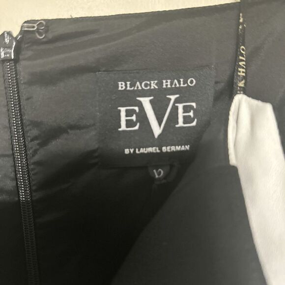 Black Halo Eve by Laurel Berman Black and White Leather Trim Strapless Peplum Co - Picture 7 of 11